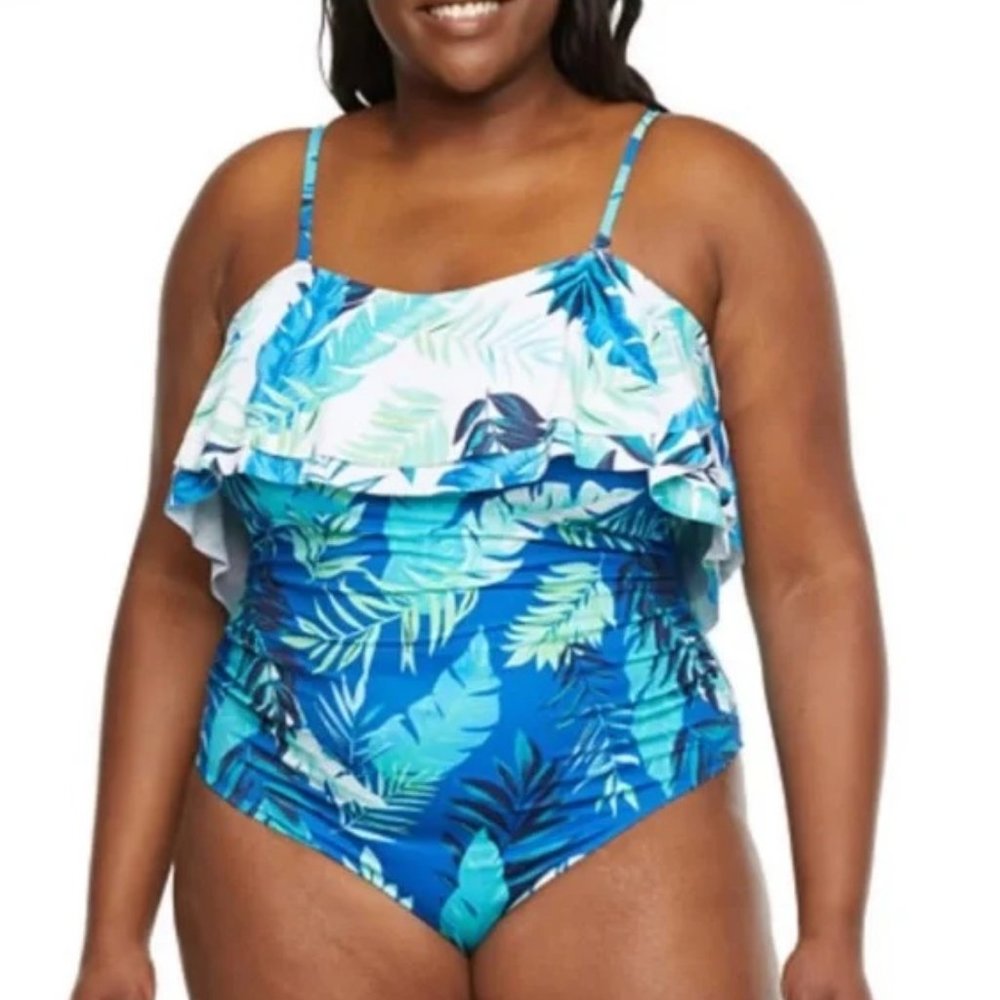 Peyton and Parker NWT Blue Tropical Ruffled One Piece Swimsuit size 3X
